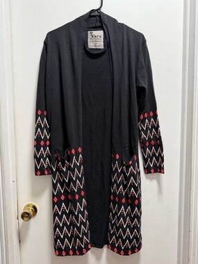 Yara Exclusive Cardigan Aztec Boho Inspired Sz M Long Sleeve Black & Pink Orange